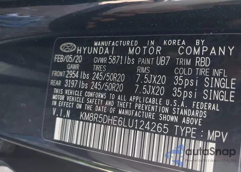 2020 Hyundai Palisade Limited из США, поврежденный, VIN KM8R5DHE6LU124265